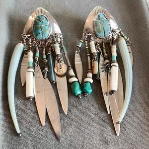 Rare TABRA 3.5” Long Sterling Silver Dangle Tribal Bohemian Egyptian Earrings